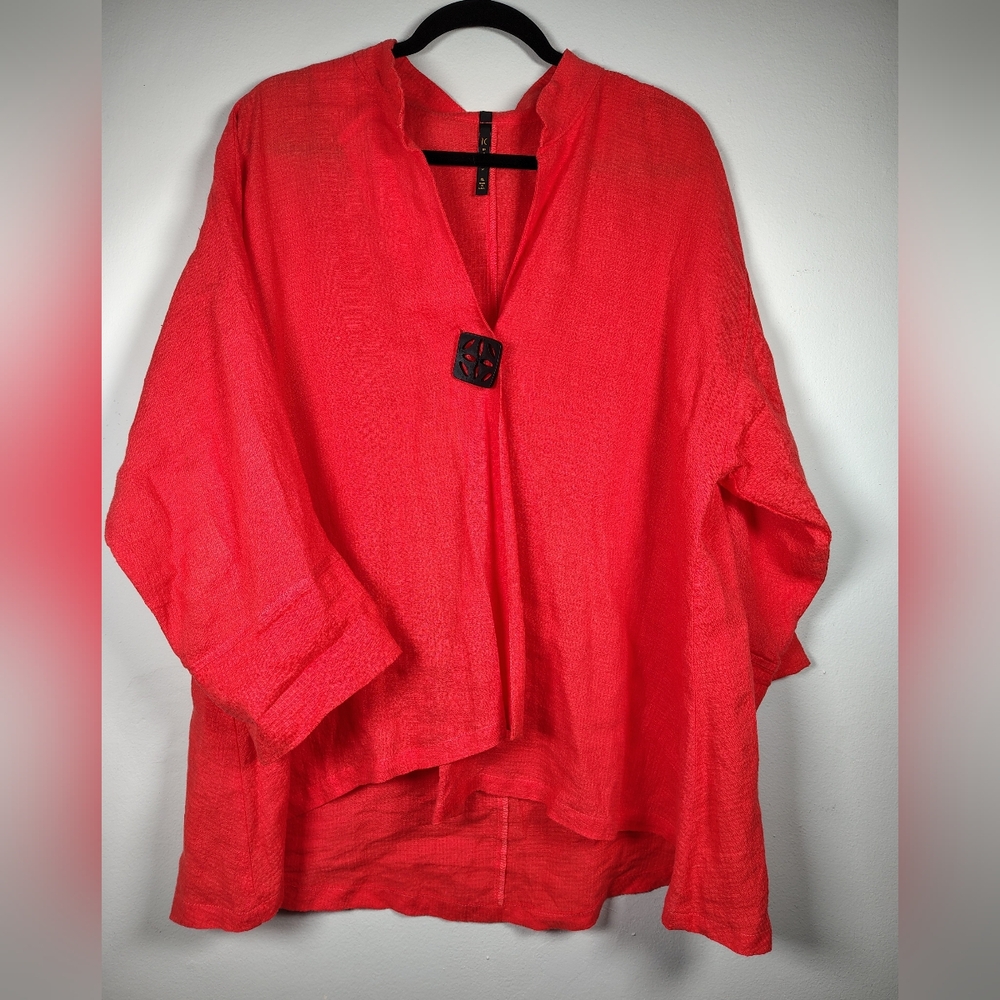 IC by Connie K Women's Red Burnt Orange Swing Jacket With 1 Oversized Button XL